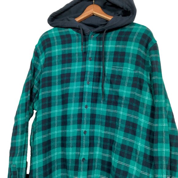 Vintage 1990s Oakley Shirt XL Teal Black Flannel Hooded Skater Long Skate Retro - Picture 1 of 16
